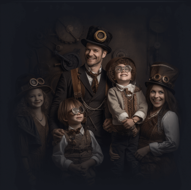 une famille jourant dans un escape game steampunk a Lyon